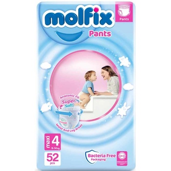 Molfix Бебешки пелени гащи Molfix - Maxi 4, 9-14 kg, 52 броя (8690536842711)