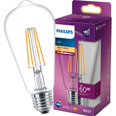 Philips LED žiarovka 1x7W E27 806lm 2700K teplá biela, číra, EyeComfort