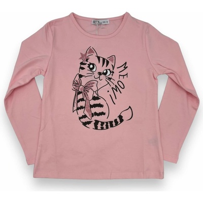 Dievčenské tričká s dlhým rukávom Meow ružová