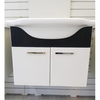 Ramois Пластмасов долен шкаф за баня с мивка Мароко 55 или 65 см конзолен, бял с черна бленда