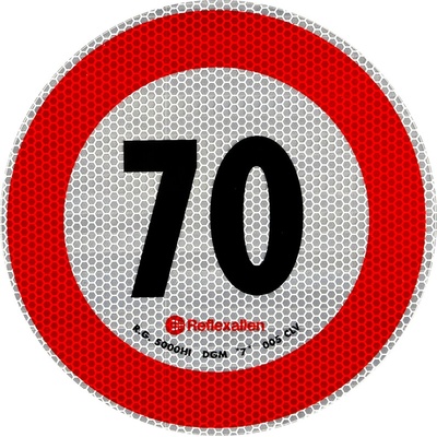 Reflexní nálepka LAMP s omezením rychlosti 70 km/h, značka B-33