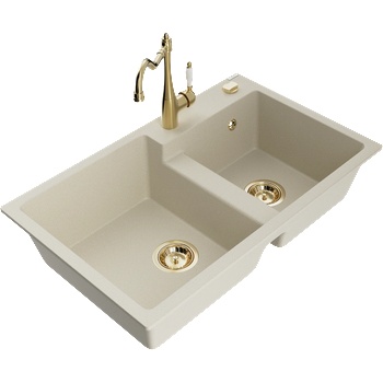 Mexen Tomas двоен гранитен мивка с кухненски смесител Carla, бежов - 6516-69-670700-50 (6516-69-670700-50)