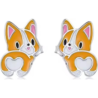 For Silver Puzetové náušnice v tvare psa Corgi striebro 925