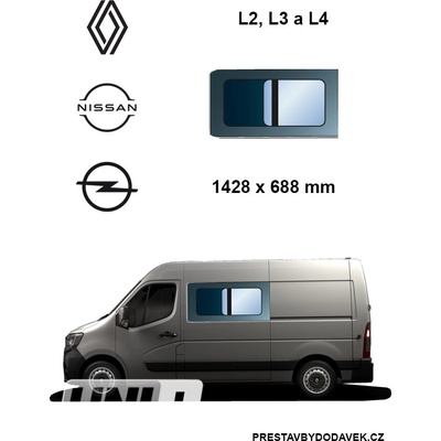 Boční levé posuvné okno L2, L3 a L4 | Renault Master / Nissan Interstar / Opel Movano