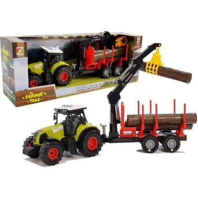 shumee Traktor s lesním přívěsem s dřevem a ramenem