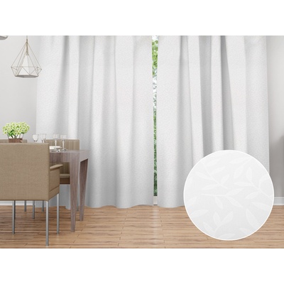 Biante Dekorační závěs Sofia SF-001 Bílé vyrážené větvičky s lístky - š. 150 cm 150x140 cm