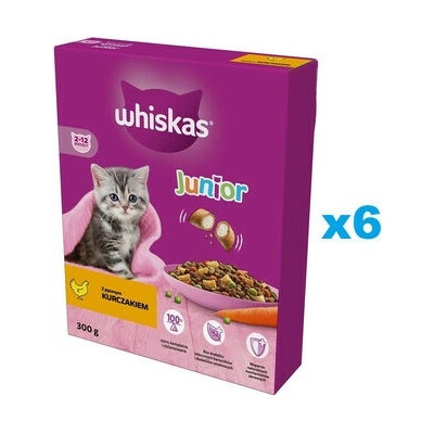 WHISKAS Junior s lahodným kuracím mäsom pre mačiatka 6 x 300 g