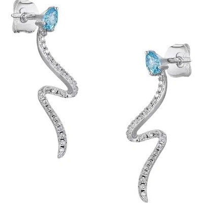 Dabog Strieborné 925 dámske náušnice Aqua Serpentis vlnité a zdobené zirkónmi ST-Z-NA-037