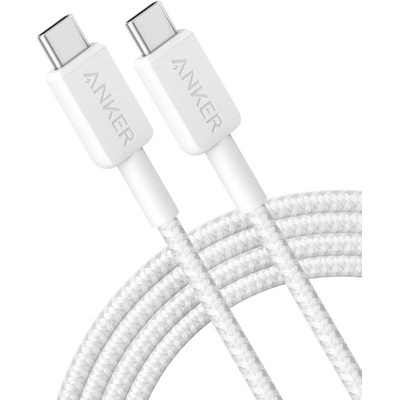 Anker 322 USB-C to USB-C Cable 60W - кабел с въжена оплетка и бързо зареждане за устройства с USB-C порт (90 см) (бял) (D65599)