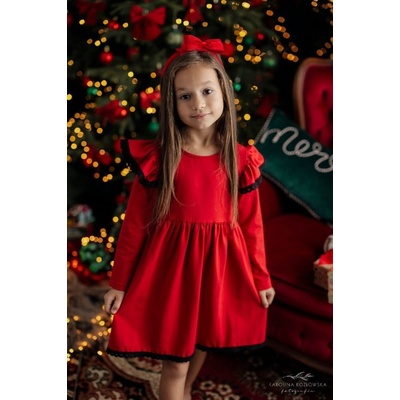 Červené dívčí šaty Lily Grey s černým lemováním rukávů – Zboží Dáma