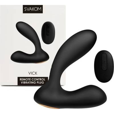 Вибриращ простатен масажор с дистанционно, 10см. - Vick Black (SVAKOM0121)