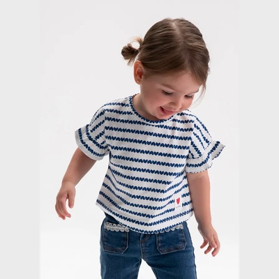 MAYORAL Тениска къс ръкав в бяло с тъмно сини сърца за бебе момиче Mayoral