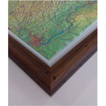 Georelief Tyrolsko - plastická mapa 80 x 60 cm Varianta: mapa v dřevěném rámu, Provedení: Pinos tmavý natur