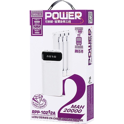 REMAX Външна батерия/power bank/ Remax RPP-102, 20000mAh, бяла (df87073)