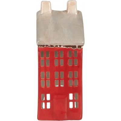 Červený keramický domek na čajovou svíčku Lamont - 7*7*18 cm - Clayre & Eef
