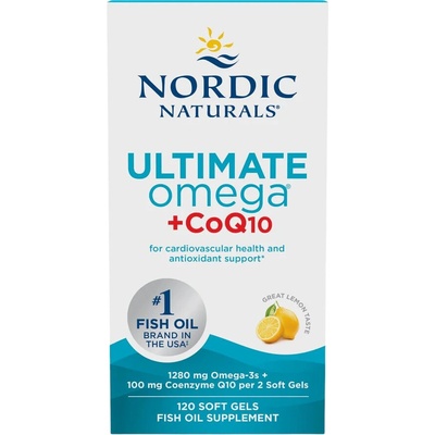 Nordic Naturals Ultimate Omega + CoQ10, 1280 mg + 100 mg, Citrón, 120 softgelových kapsúl