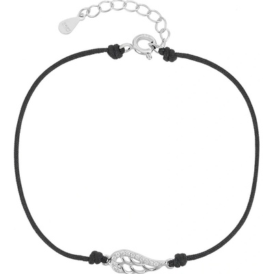 Bealio 13281 stříbrný náramek ANDĚLSKÉ KŘÍDLO shamballa provázek 17+3 cm 03-13281-2897