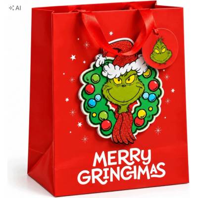 Darčeková taška Grinch Merry Grinchmas 32x26x12 cm Vianočná ako darček