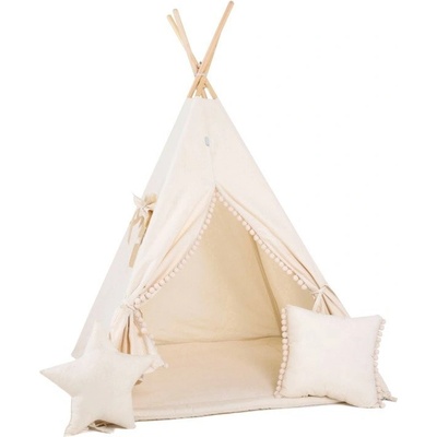 ELIS DESIGN Set teepee stan Krémový s bambuľkami standard