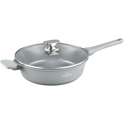 Swiss Haus Дълбок тиган с капак Swiss Haus SH-BDF28S, 28x8 см, 3.9 л, Sapphire-керамично покритие, Стъклен капак, Индукция, Сив (SH-BDF28S)