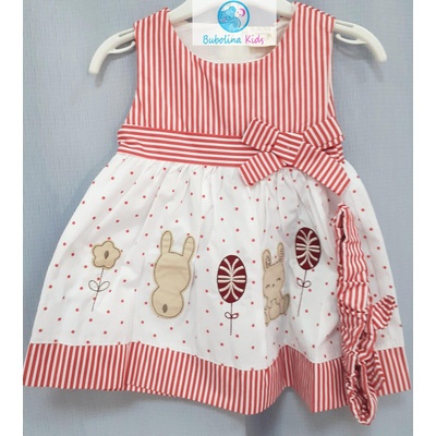 Myrat Baby Бебешка рокля райе, червено + диадема