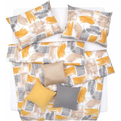 SCANquilt Obliečky satén design brush sivá žltá 140x220 70x90