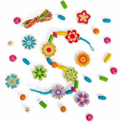 Bigjigs Toys Sada dřevěných korálků Summer Flowers