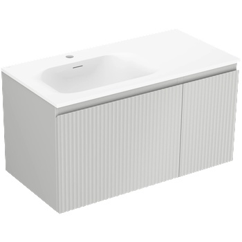 Mexen Rivel баня 90 см с мивка Vela лява, 1S, 1D, оребрена, сиво мат/бяло мат - 91A23-09047-3-BBFF62-W23L01 (91A23-09047-3-BBFF62-W23L01)