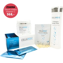 Collamedic set kolagen nápoj 5000 mg, 30 ks + kapsle s kyselinou hyaluronovou 120 ks + ZDARMA tělové mléko 300 ml