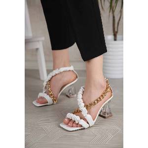 Moda Trend Дамски сандали с ток - Бели 301004 (301004_Бяло)