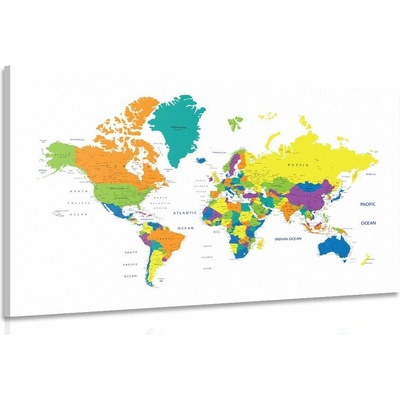 Obraz farebná mapa sveta na bielom pozadí