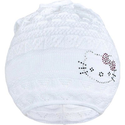New Baby pletená čepice šátek kočička bílá