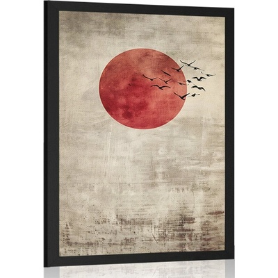 Plakát japandi červený měsíc - 30x45 black