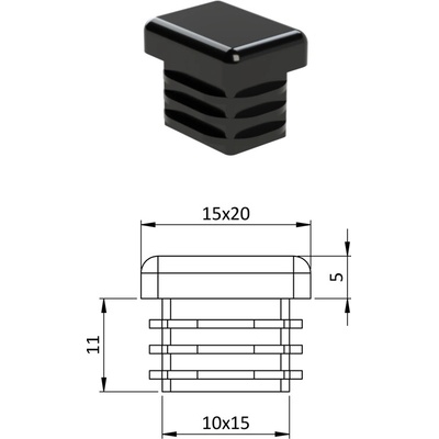Krytka plastová 15 x 20 mm, čierna