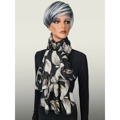 Classic Scarf šála květovaná bavlněná s viskózou pléd přes ramena černá