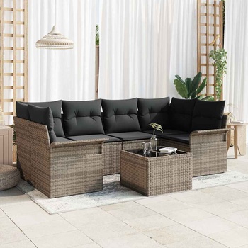 vidaXL Градински Софа Комплект 7 pcs Сив Полиратан (3345259)