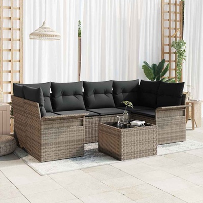 vidaXL Градински Софа Комплект 7 pcs Сив Полиратан (3345259)