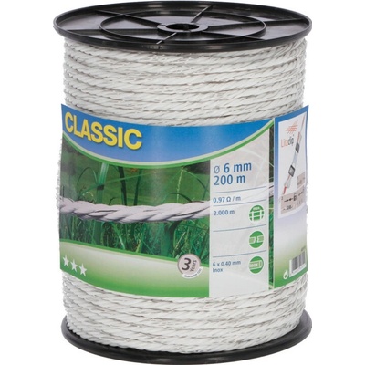 Agrofortel Ohradníkové lano Classic 200 m, Ø 6 mm, biele, 6 × 0,40 Niro