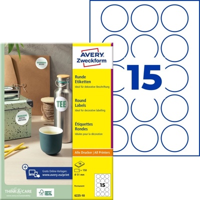 Avery Zweckform 6225-10 Kulaté etikety 51 mm 150 ks bílá
