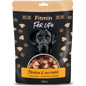 Dibaq Fitmin For Life Лакомство за кучета с пилешки месни кубчета от треска 200 g