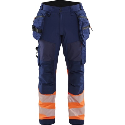 Blåkläder AB 1821 softshellové reflexní nohavice Námornická modr/oranžová