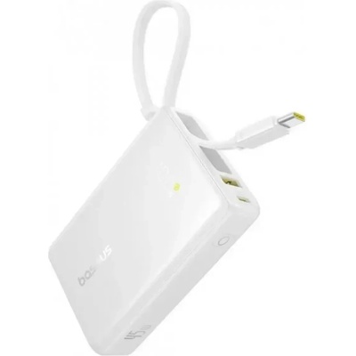 Външна батерия 10000 mAh с вграден USB-C кабел и 1xUSB-C, 1xUSB-A портове - Baseus PicoGo Digital Display Power Bank With USB-C Cable 45W 10000mAh (бял) (P10076803213-00)
