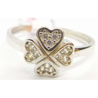 Klenoty Budín Dámský prsten z bílého zlata se zirkony čtyřlístek ze srdíček HK1158