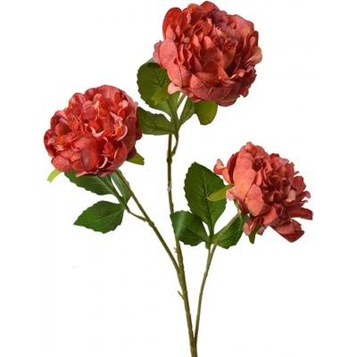 Umělá rostlina tři červeno-oranžové pivoňky – 80 cm