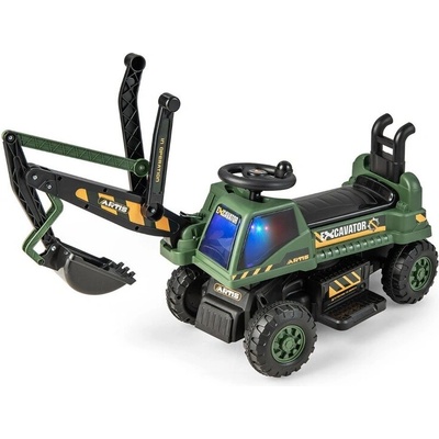 Costway 6v Детски багер с въртяща се и регулируема лопата и музика Черен + Зелен