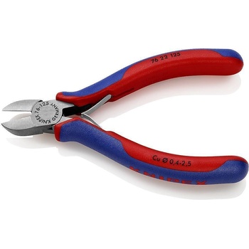 KNIPEX Клещи диагонални резачки, синьо-червена ръкохватка 125мм, с отваряща пружина, Knipex (K7622125)