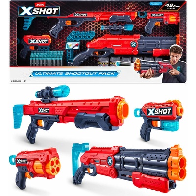 X-SHOT Velká sada Vigilante, Hawk Eye, Fury 4, Kickback 6 plechovek, 48 nábojů