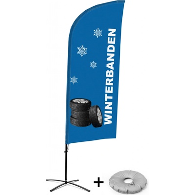 Jansen Display Kompletní sada reklamní vlajky ve tvaru křídla, Zimní pneumatiky, holandsky Křížová Základna, 1273 x 3030 mm