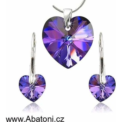 Swarovski stříbrná sada náušnice a přívěsek s řetízkem fialové srdce srdíčko 39003.5 Heliotrope fialová modrá duhová – Sleviste.cz