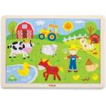 Viga Toys - Дървен пъзел в рамка - Ферма - 24 части (50197_1)